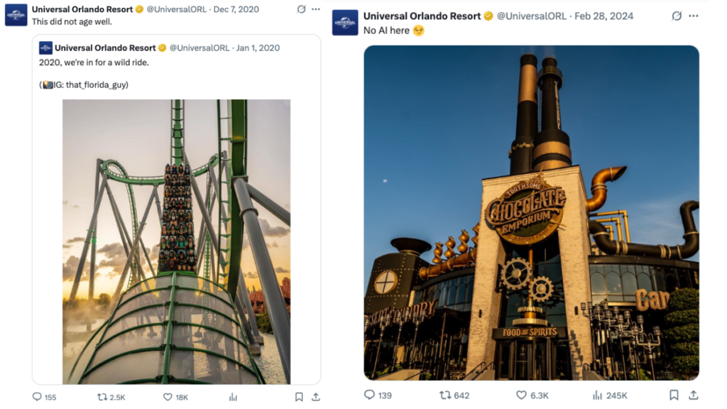 Universal Studios social media posts shown side by side