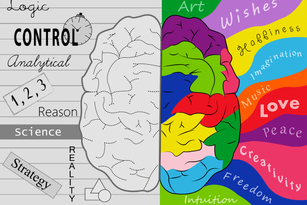 Diagram comparing logical and creative thinking