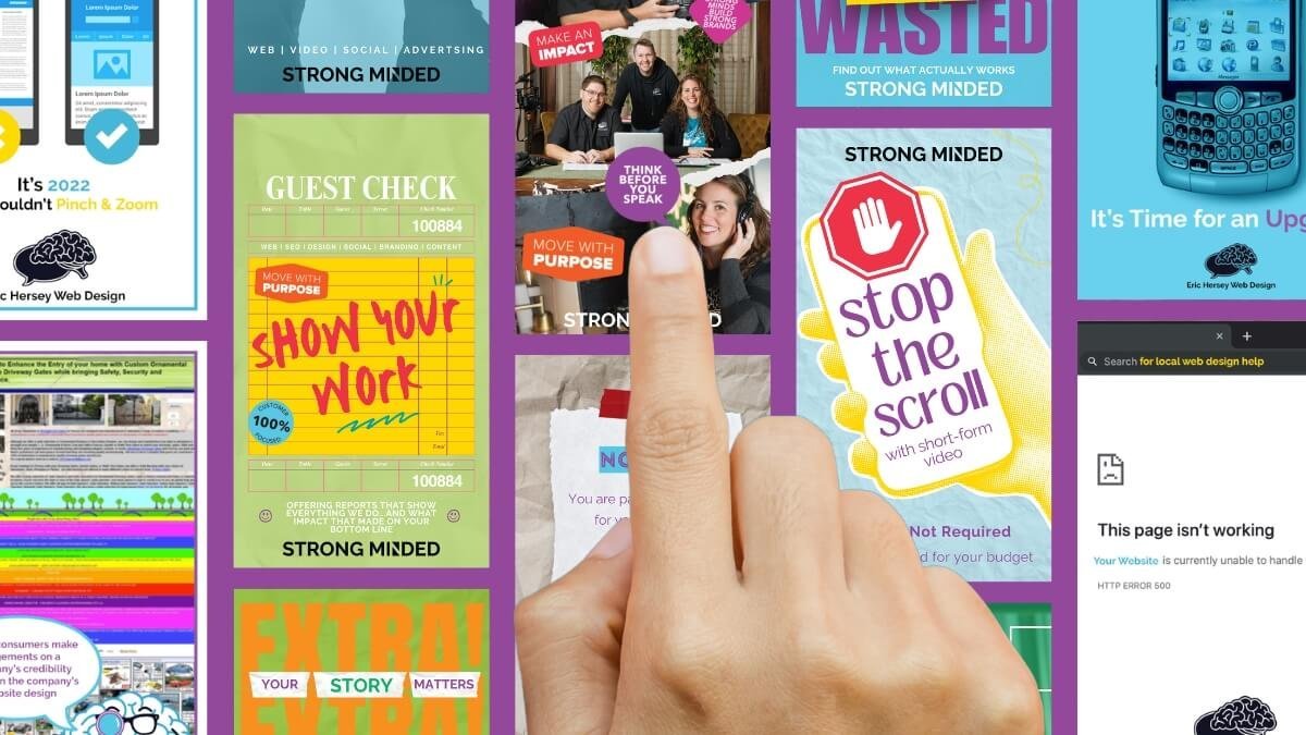 Collage of Strong Minded Agency graphics in a chamber email