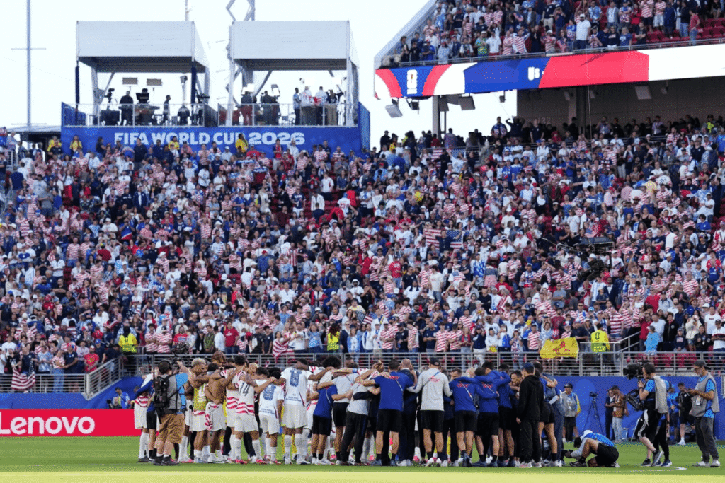 West Virginia soccer team and supporters gathered at a stadium