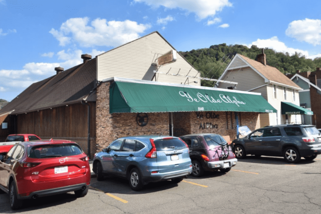 Cars parked outside a local West Virginia restaurant
